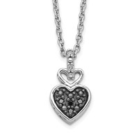 White Night Sterling Silver Rhodium-plated White and Black Diamond Heart Necklace with 2 Inch Extender, 18" view 1