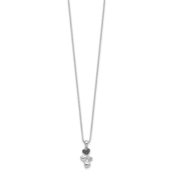White Night Sterling Silver Rhodium-plated White and Black Diamond Heart 18 Inch Necklace with 2 Inch Extender