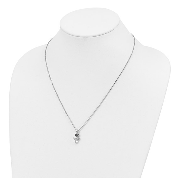 White Night Sterling Silver Rhodium-plated White and Black Diamond Heart 18 Inch Necklace with 2 Inch Extender