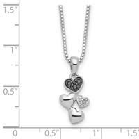 White Night Sterling Silver Rhodium-plated White and Black Diamond Heart Necklace with 2 Inch Extender, 18" view 3