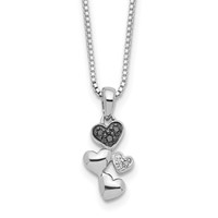 White Night Sterling Silver Rhodium-plated White and Black Diamond Heart Necklace with 2 Inch Extender, 18" view 1