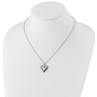 White Night Sterling Silver Rhodium-plated Black and White Diamond Heart Necklace with 2 Inch Extender, 18" view 5