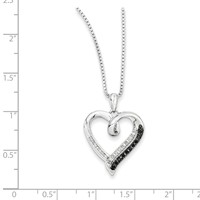 White Night Sterling Silver Rhodium-plated Black and White Diamond Heart Necklace with 2 Inch Extender, 18" view 3