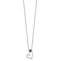 White Night Sterling Silver Rhodium-plated Black and White Diamond Heart with Flower Necklace with 2 Inch Extender, 18" view 2