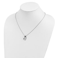 White Night Sterling Silver Rhodium-plated Black and White Diamond Heart with Flower Necklace with 2 Inch Extender, 18" view 5