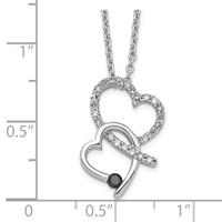 White Night Sterling Silver Rhodium-plated Black and White Diamond Double Heart Necklace with 2 Inch Extender, 18" view 3