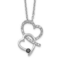 White Night Sterling Silver Rhodium-plated Black and White Diamond Double Heart Necklace with 2 Inch Extender, 18" view 1