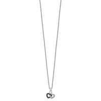 White Night Sterling Silver Rhodium-plated Black and White Diamond Double Heart Necklace with 2 Inch Extender, 18" view 2