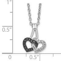 White Night Sterling Silver Rhodium-plated Black and White Diamond Double Heart Necklace with 2 Inch Extender, 18" view 3