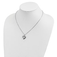 White Night Sterling Silver Rhodium-plated Black and White Diamond Heart Necklace with Extender, 2" view 5