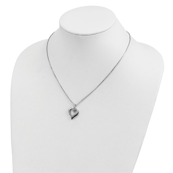 White Night Sterling Silver Rhodium-plated Black and White Diamond Heart Necklace with 2 Inch Extender