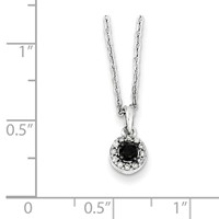White Night Sterling Silver Rhodium-plated Black and White Diamond Circle Pendant Necklace with 2 Inch Extender, 18" view 3