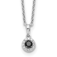 White Night Sterling Silver Rhodium-plated Black and White Diamond Circle Pendant Necklace with 2 Inch Extender, 18" view 1