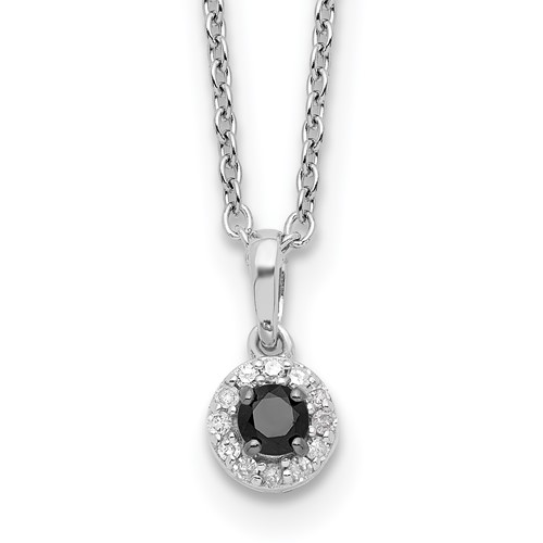 White Night Sterling Silver Rhodium-plated Black and White Diamond Circle Pendant Necklace with 2 Inch Extender, 18"