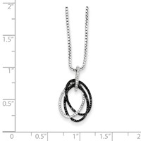 White Night Sterling Silver Rhodium-plated Black and White Diamond Triple Oval Necklace with 2 Inch Extender, 18" view 3