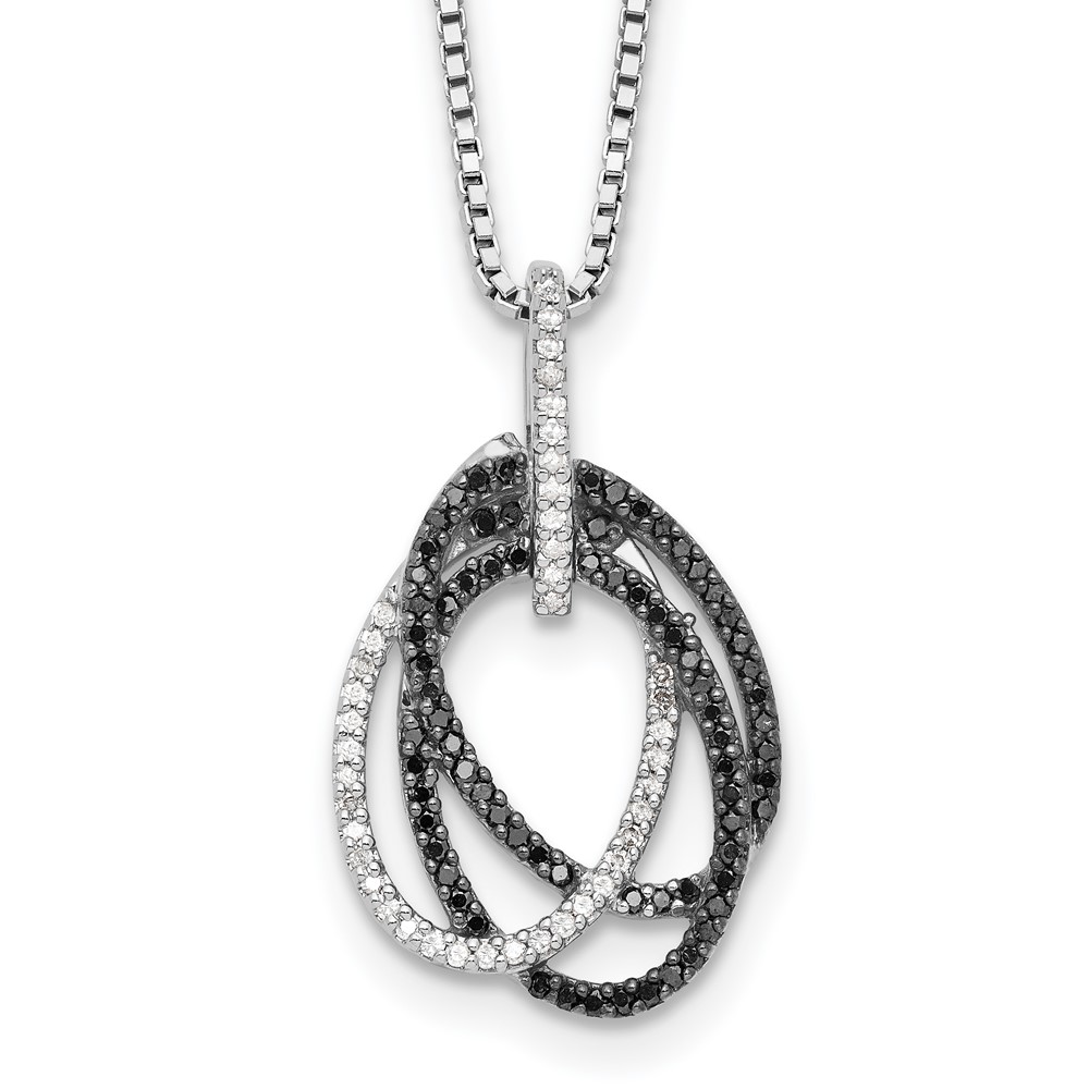 White Night Sterling Silver Rhodium-plated Black and White Diamond Triple Oval Necklace with 2 Inch Extender, 18"