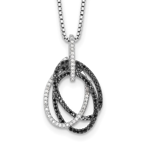 White Night Sterling Silver Rhodium-plated Black and White Diamond Triple Oval Necklace with 2 Inch Extender, 18"