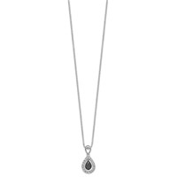 White Night Sterling Silver Rhodium-plated Black with White Diamond Double Teardrop Necklace with 2 Inch Extender, 18" view 2