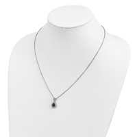 White Night Sterling Silver Rhodium-plated Black with White Diamond Double Teardrop Necklace with 2 Inch Extender, 18" view 4