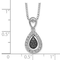 White Night Sterling Silver Rhodium-plated Black with White Diamond Double Teardrop Necklace with 2 Inch Extender, 18" view 3