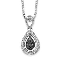 White Night Sterling Silver Rhodium-plated Black with White Diamond Double Teardrop Necklace with 2 Inch Extender, 18" view 1