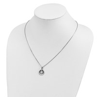 White Night Sterling Silver Rhodium-plated Black Diamond Circle Necklace with 2 Inch Extender, 18" view 5