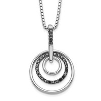 White Night Sterling Silver Rhodium-plated Black Diamond Circle Necklace with 2 Inch Extender, 18" view 1