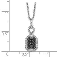 White Night Sterling Silver Rhodium-plated Black and White Diamond Rectangle Pendant Necklace with 2 Inch Extender, 18" view 3