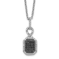 White Night Sterling Silver Rhodium-plated Black and White Diamond Rectangle Pendant Necklace with 2 Inch Extender, 18" view 1