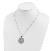 White Night Sterling Silver Rhodium-plated Black Diamond Circle Pendant Necklace with 2 Inch Extender - 18in view 4