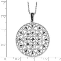 White Night Sterling Silver Rhodium-plated Black Diamond Circle Pendant Necklace with 2 Inch Extender - 18in view 3