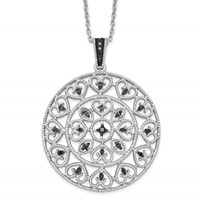 White Night Sterling Silver Rhodium-plated Black Diamond Circle Pendant Necklace with 2 Inch Extender - 18in view 1