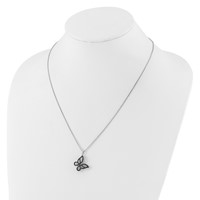 White Night Sterling Silver Rhodium-plated Black Diamond Butterfly Necklace with 2 Inch Extender, 18" view 3