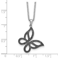 White Night Sterling Silver Rhodium-plated Black Diamond Butterfly Necklace with 2 Inch Extender, 18" view 4
