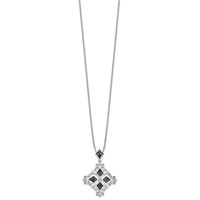 White Night Sterling Silver Rhodium-plated Black and White Diamond Necklace with 2 Inch Extender, 18" view 2