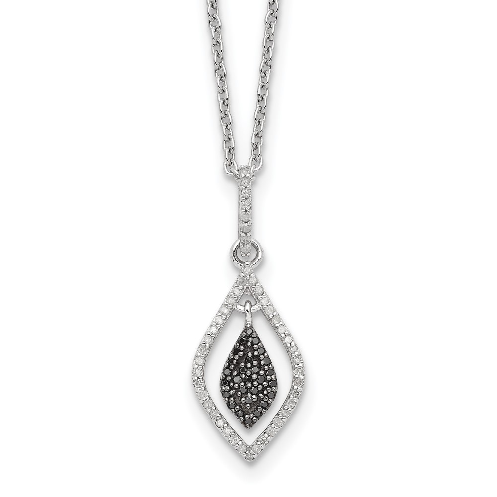 White Night Sterling Silver Rhodium-plated Black and White Diamond Necklace with 2 Inch Extender, 18"