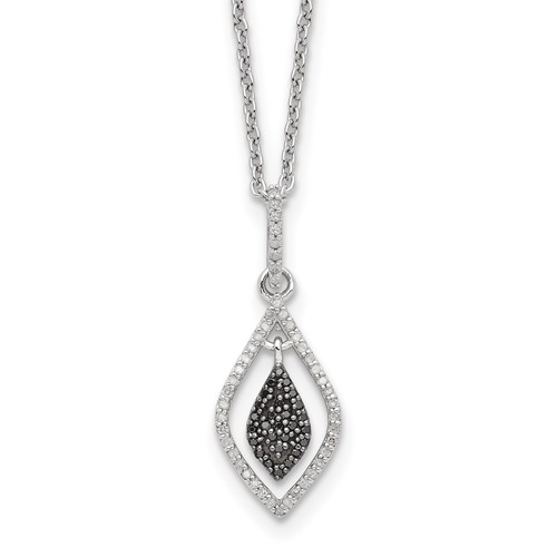 White Night Sterling Silver Rhodium-plated Black and White Diamond Necklace with 2 Inch Extender, 18"