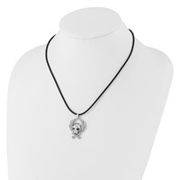 White Night Sterling Silver Rhodium-plated Black and White Diamond Skull Rubber Cord Necklace, 18" view 4