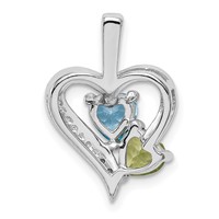 Sterling Silver Rhodium-plated Blue Topaz Peridot Diamond Pendant view 4