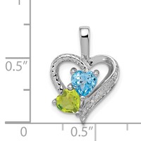 Sterling Silver Rhodium-plated Blue Topaz Peridot Diamond Pendant view 3