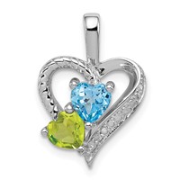 Sterling Silver Rhodium-plated Blue Topaz Peridot Diamond Pendant view 1