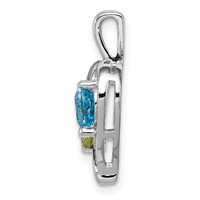 Sterling Silver Rhodium-plated Blue Topaz Peridot Diamond Pendant view 2