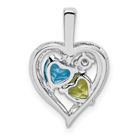 Sterling Silver Rhodium-plated Blue Topaz Peridot Diamond Pendant view 4