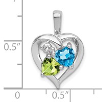 Sterling Silver Rhodium-plated Blue Topaz Peridot Diamond Pendant view 3