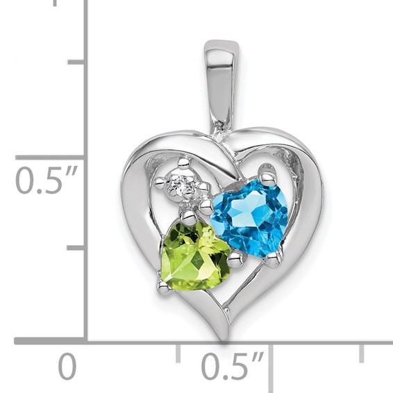 Sterling Silver Rhodium-plated Blue Topaz Peridot Diamond Pendant