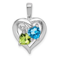Sterling Silver Rhodium-plated Blue Topaz Peridot Diamond Pendant view 1