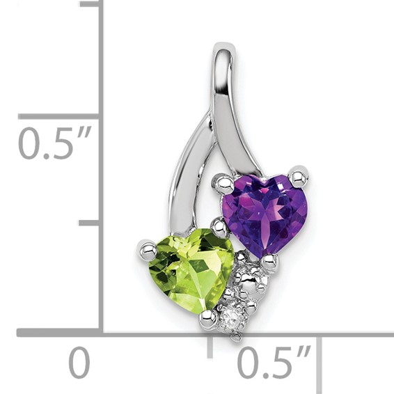 Sterling Silver Rhodium-plated Amethyst & Peridot Diamond Pendant