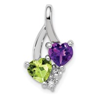 Sterling Silver Rhodium-plated Amethyst & Peridot Diamond Pendant view 1