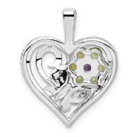Sterling Silver Rhodium-plated Amethyst and Peridot Diamond Pendant view 4