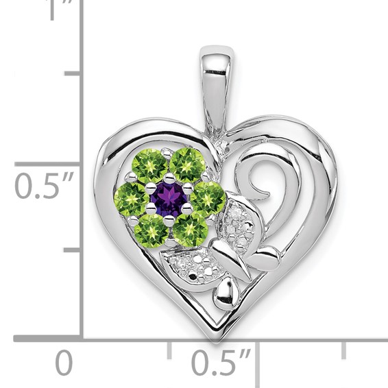 Sterling Silver Rhodium-plated Amethyst and Peridot Diamond Pendant
